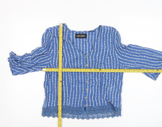 Superdry Womens Blue Polka Dot Viscose 3/4 Sleeve Blouse Size 8