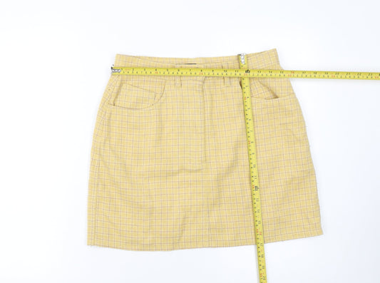 Sisley Women Yellow Check Wool Knee Length Pencil Skirt Size 14