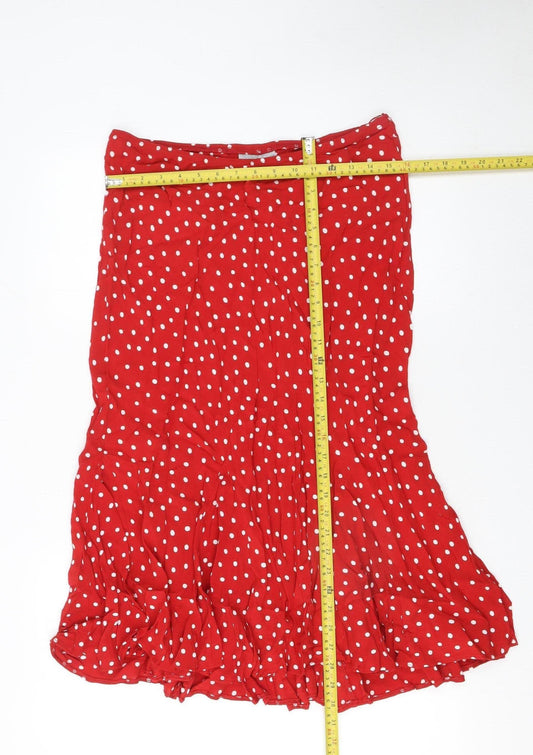 Wallis Women Red Polka Dot Flare Midi Skirt Size 14