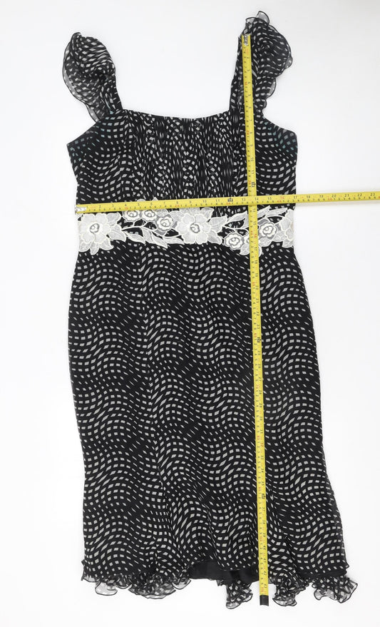 Maria Coca Women’s Black Midi Fit & Flare Silk Dress Size 16