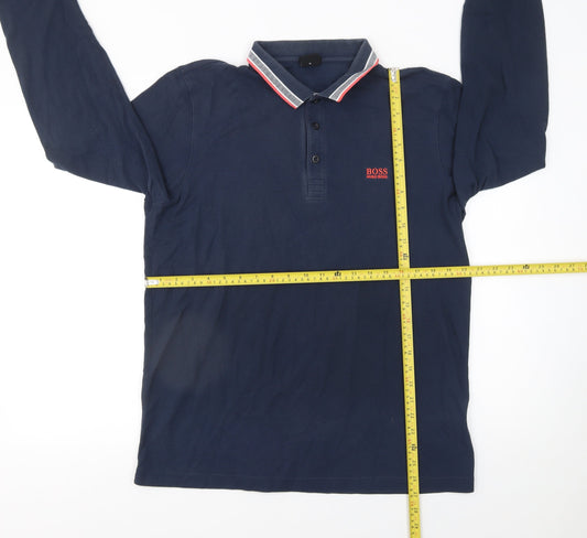 Hugo Boss Mens Blue Long Sleeve Cotton Polo Shirt XL Regular Fit