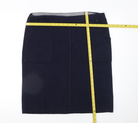White Stuff Women’s Blue Knee Length Wool Blend Pencil Skirt Size 16