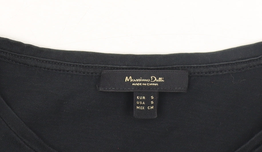 Brand and care label for Massimo Dutti women’s black long sleeve basic jersey t-shirt, size S