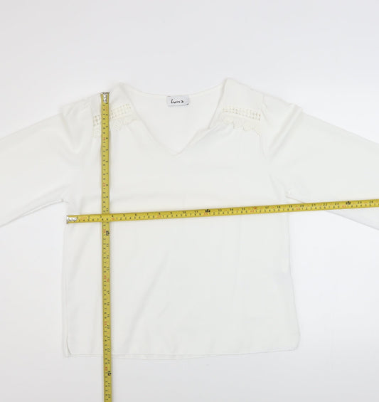 Luna Women White V-Neck Long Sleeve Tunic Blouse Size M