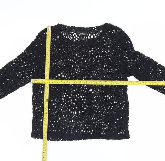Topshop Women’s Black Crochet Long Sleeve Cropped Blouse UK 12