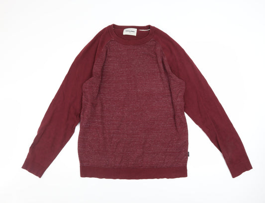 Jack & Jones Men's Red XL Crew Neck Cotton Pullover Jumper