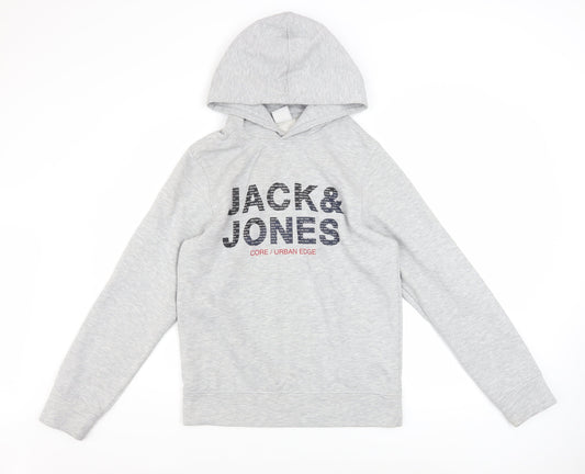 Jack & Jones Men's Grey Pullover Hoodie S Logo Fleece Sweatshirt