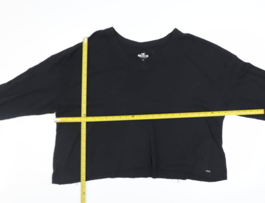 Hollister Women’s Black V-Neck Pullover Sweatshirt XL Cotton Blend
