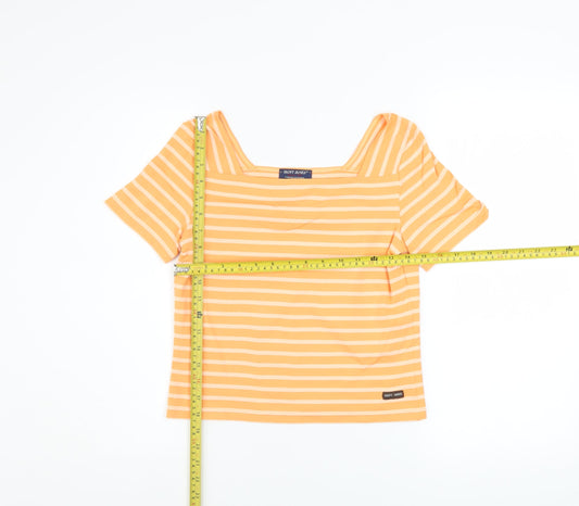 Saint James Women's Orange Striped Square Neck T-Shirt Size 10
