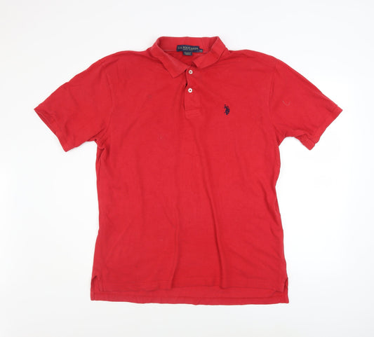 U.S. Polo Assn. Men's Red Cotton Short Sleeve Polo Shirt Size L