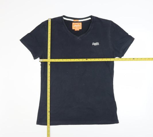 Superdry Men's Navy V-Neck Cotton T-Shirt Large Classic Fit