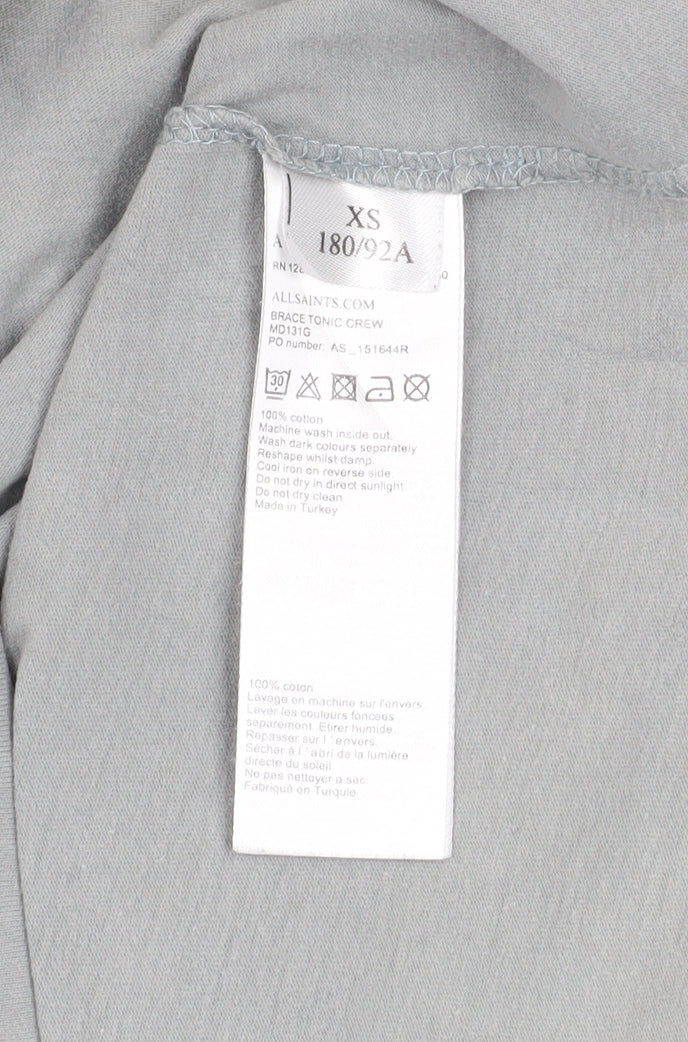 AllSaints Men Grey XS Slim Fit Crew Neck Cotton T-Shirt