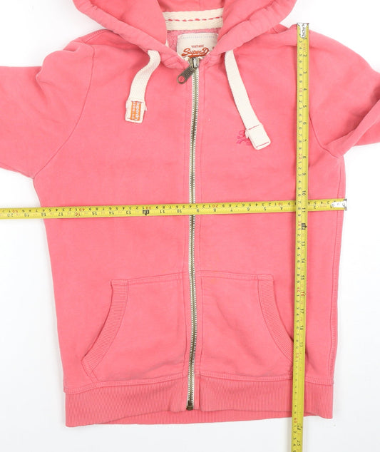 Superdry Women Pink Full Zip Hoodie L Cotton Blend Casual