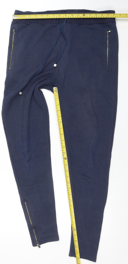 MH Millionaire Men's Blue Jogger Sweatpants L Zip Pockets Drawstring