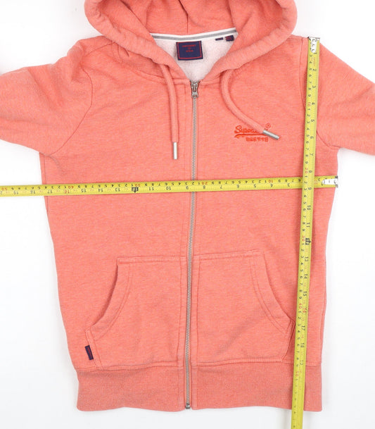Superdry Women Coral Full Zip Hoodie Size 6 Cotton Blend Casual