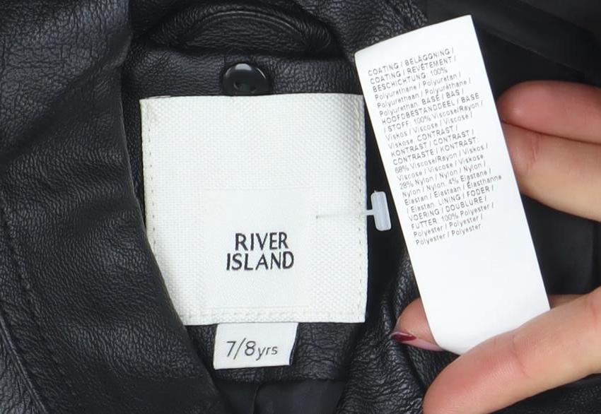 River Island Girls Black Faux Leather Biker Jacket 7-8 Years