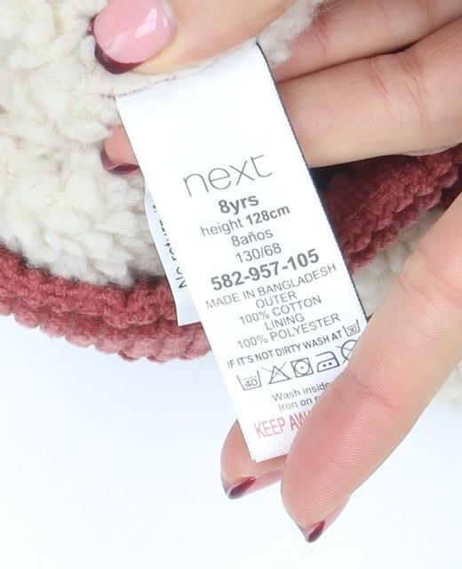 Brand and care label for Next girls’ red corduroy sherpa lined jacket 8 years winter casual coat