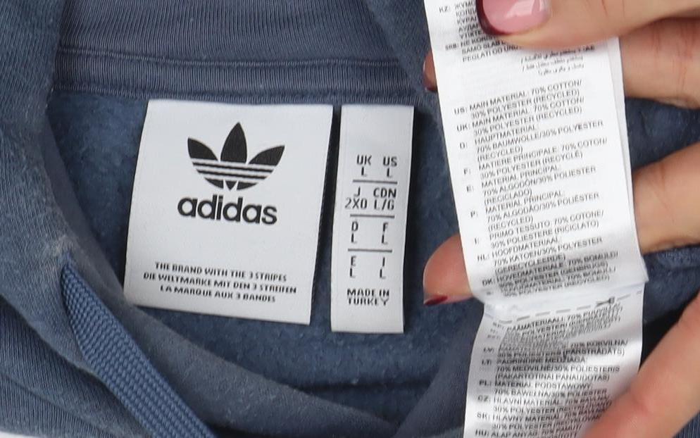 Adidas Men’s Blue Pullover Hoodie Size L Sports Fleece Sweatshirt