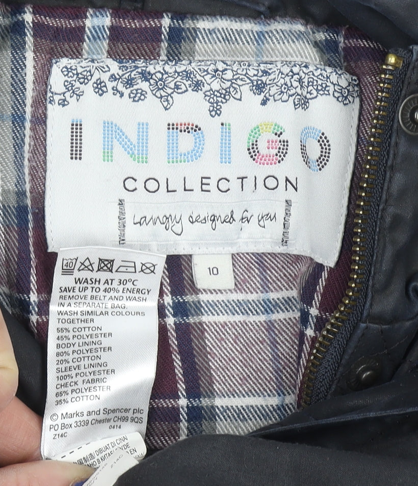 Marks and Spencer Indigo Black Hooded Belted Waxed Jacket Women Size 10