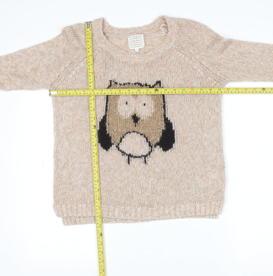 New Look Women Beige Owl Knit Pullover Jumper Size 8