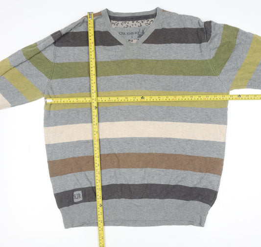 Rocha John Rocha Men’s Multicoloured Striped Cotton V-Neck Jumper Size L