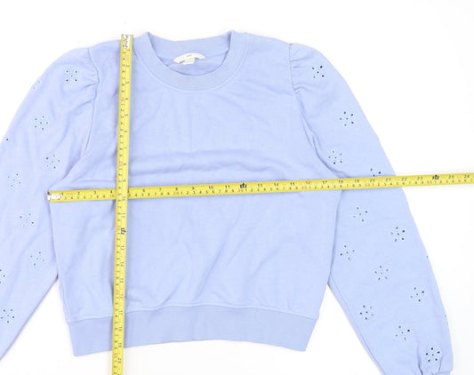 H&M Women's Blue Cropped Long Sleeve Eyelet Jumper Size 12