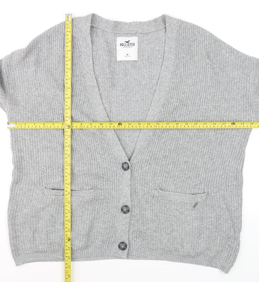 Hollister Men's Grey Chunky-Knit Cardigan M Long Sleeve Cotton Blend