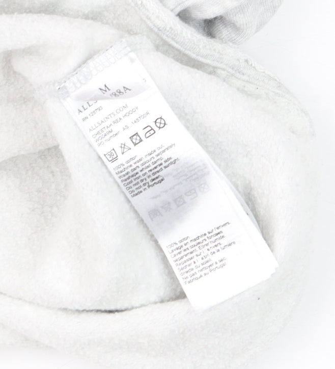 AllSaints Women’s Grey Cropped Hoodie Medium Cotton Drawstring Long Sleeve