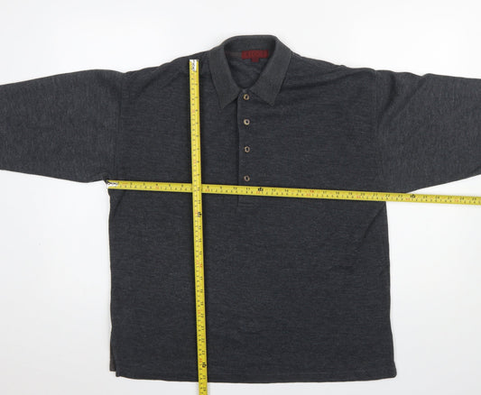 Ricci Men Grey Cotton Collared Henley Jumper Size M