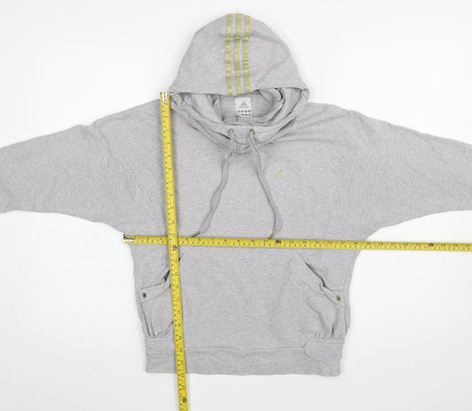 Adidas Womens Grey Hoodie Size 10 Pullover Drawstring Hooded Sweatshirt