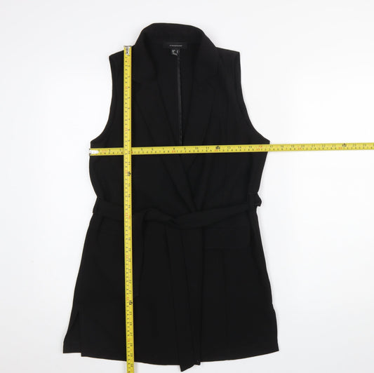 Atmosphere Women's Black Belted Sleeveless Mid-Length Waistcoat Size 10