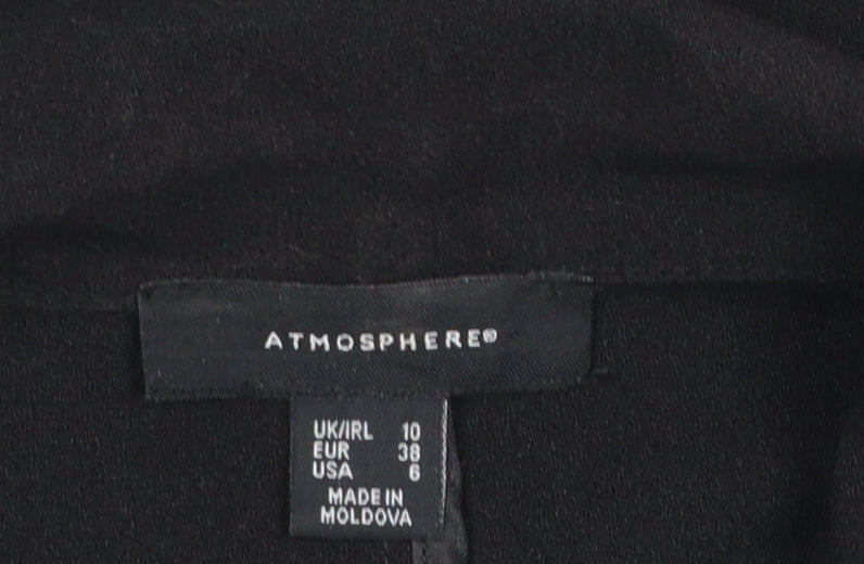 Brand and care label for Atmosphere Women's Black Belted Sleeveless Mid-Length Waistcoat, size 10