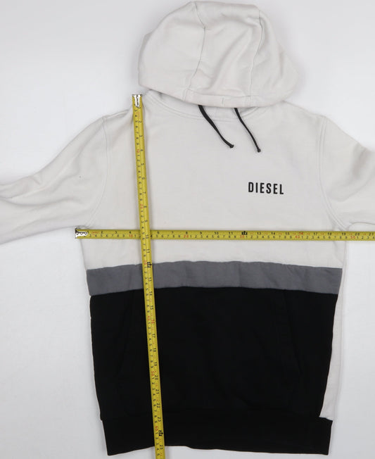 Diesel Men's White Colour Block Hoodie Size S Pullover Fleece