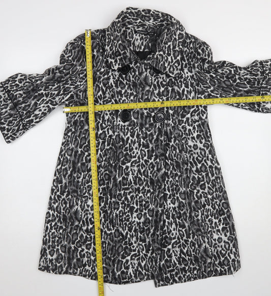 Atmosphere Women's Black Animal Print Cotton Trench Coat Size 10