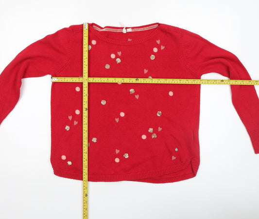 White Stuff Women's Red Sequin Heart Knit Jumper Size 14
