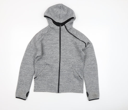 Adidas Boys Grey Full Zip Hoodie Size 11-12 Years - Athletic Hooded Sweatshirt