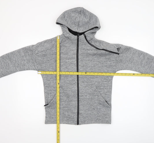 Adidas Boys Grey Full Zip Hoodie Size 11-12 Years - Athletic Hooded Sweatshirt