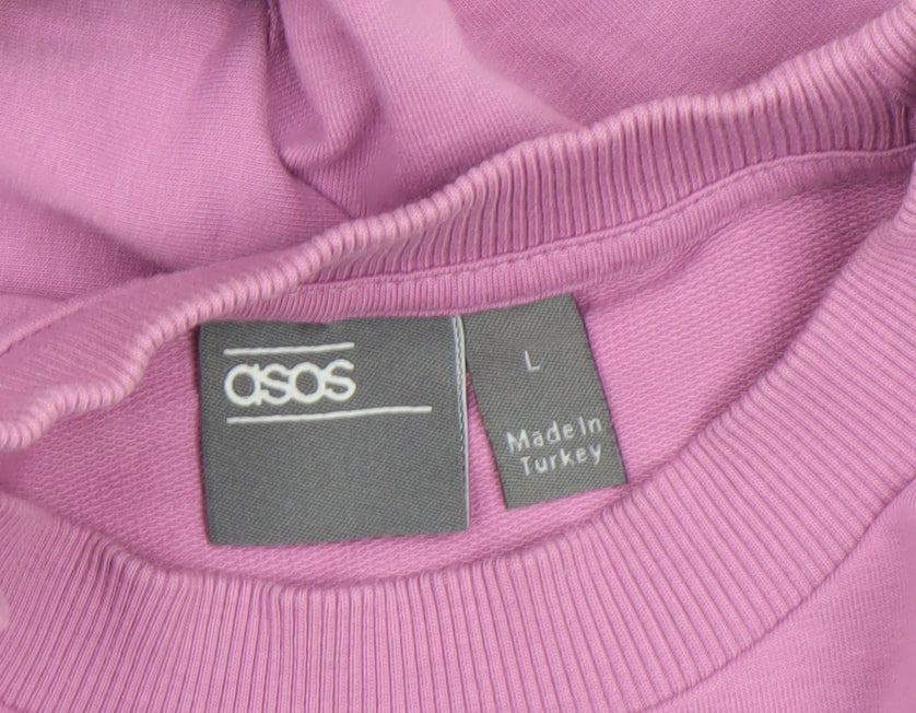 Brand and care label for ASOS Women Pink Long Sleeve Basic Cotton Crew Neck T-Shirt L