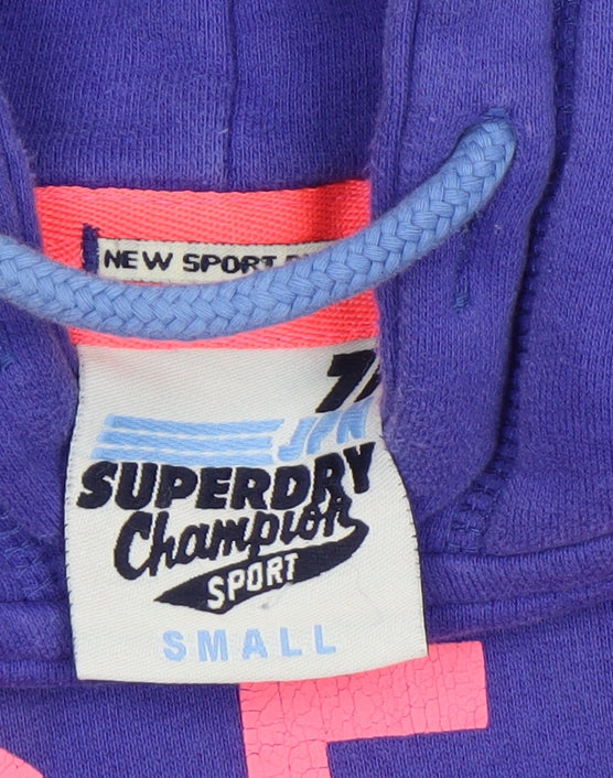 Superdry Women Purple Hoodie Small Graphic Print Pullover Cotton Blend