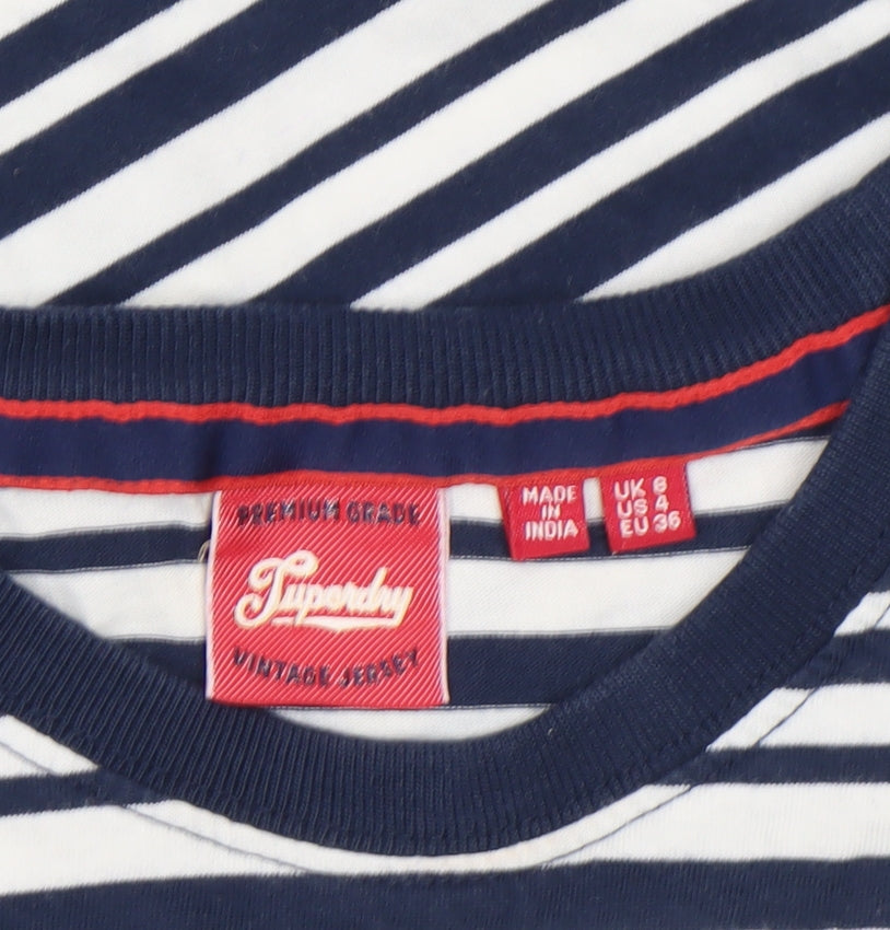 Superdry Womens Blue Striped Cotton T-Shirt Size 6