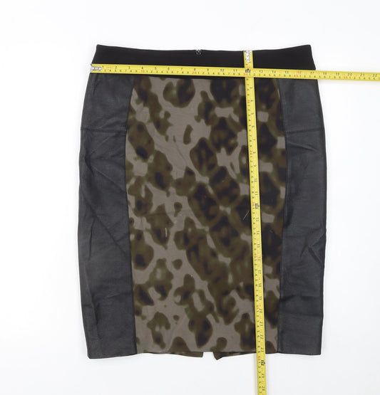 Karen Millen Women’s Brown Animal Print Leather Panel Pencil Skirt UK 16