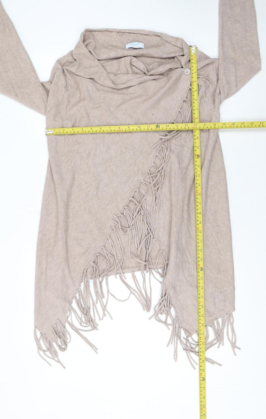 Blue Vanilla Women’s Beige Wrap Fringe Cowl Neck Jumper M
