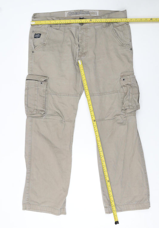 Gasoline Originals Men's Beige Cargo Trousers Size L 33R Cotton Workwear