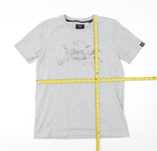 Superdry Women's Grey Printed T-Shirt UK 10 Short Sleeve Crew Neck