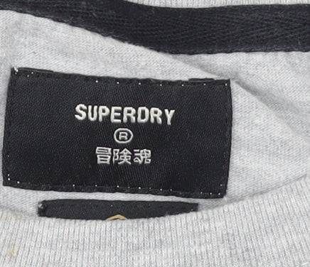 Superdry Women's Grey Printed T-Shirt UK 10 Short Sleeve Crew Neck