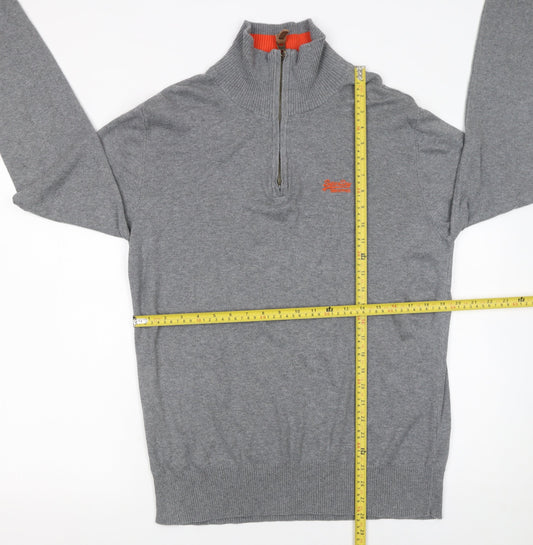 Superdry Mens Grey XL Half Zip Cotton Jumper High Neck Classic