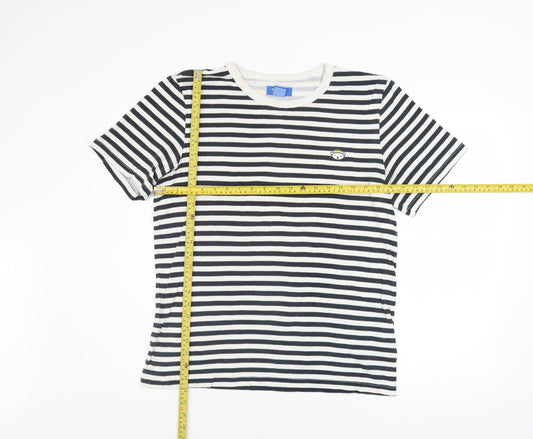 Adidas Men's Black & White Striped Cotton T-Shirt M Classic Fit