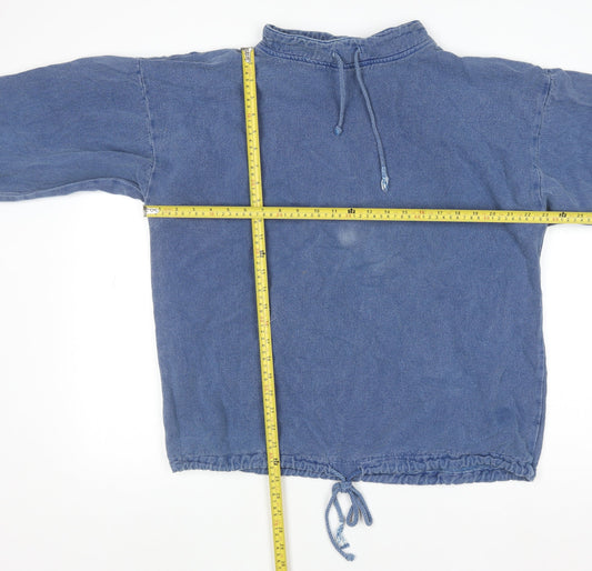 WEK Men's Blue Cotton Pullover Sweatshirt XS Vintage Drawstring Hem