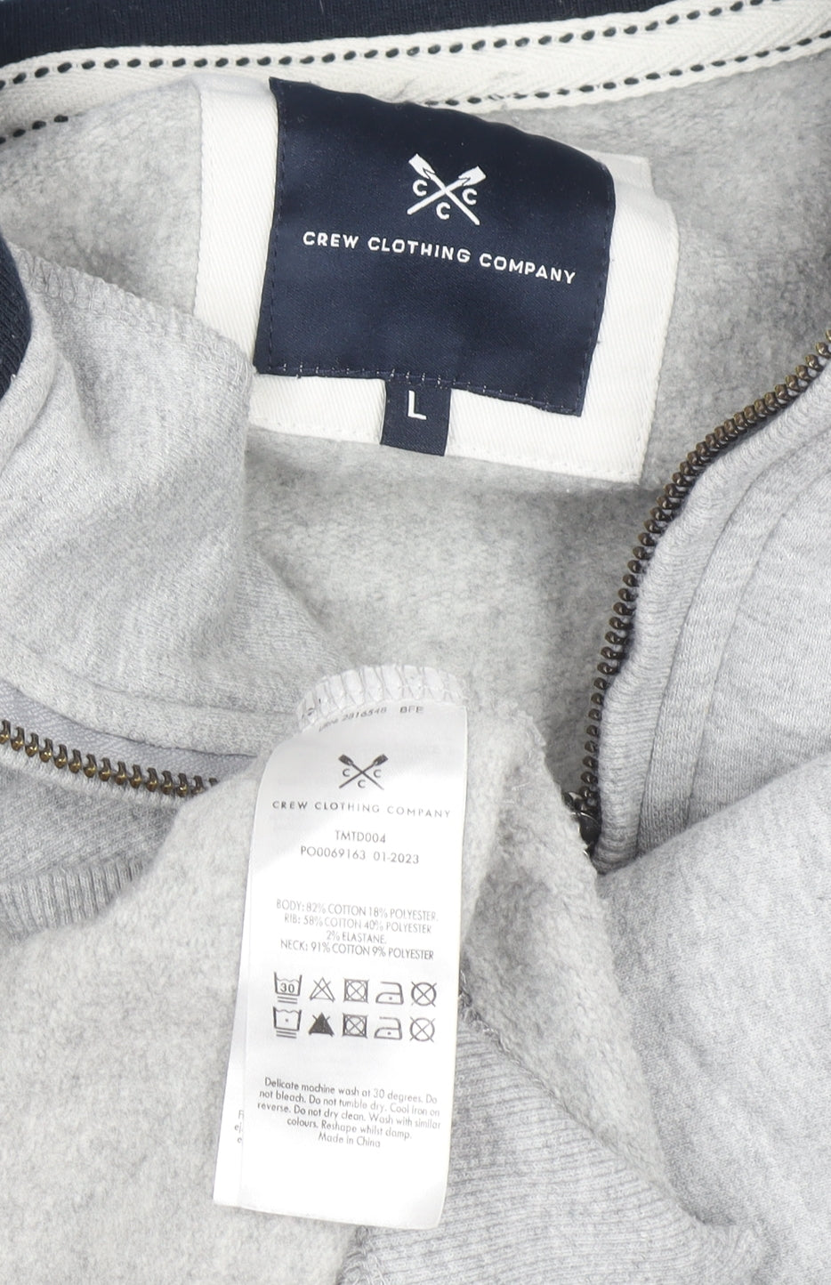 Crew Clothing Men’s Grey 1/2 Zip Sweatshirt L Regular Fit Cotton Blend