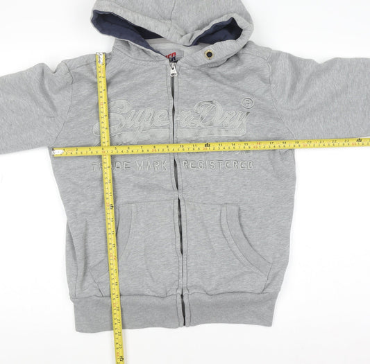 Superdry Men's Grey Full Zip Hoodie Medium Embroidered Logo